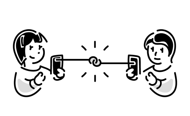 二人の人物が携帯をもって、連絡を取り合っているイラスト